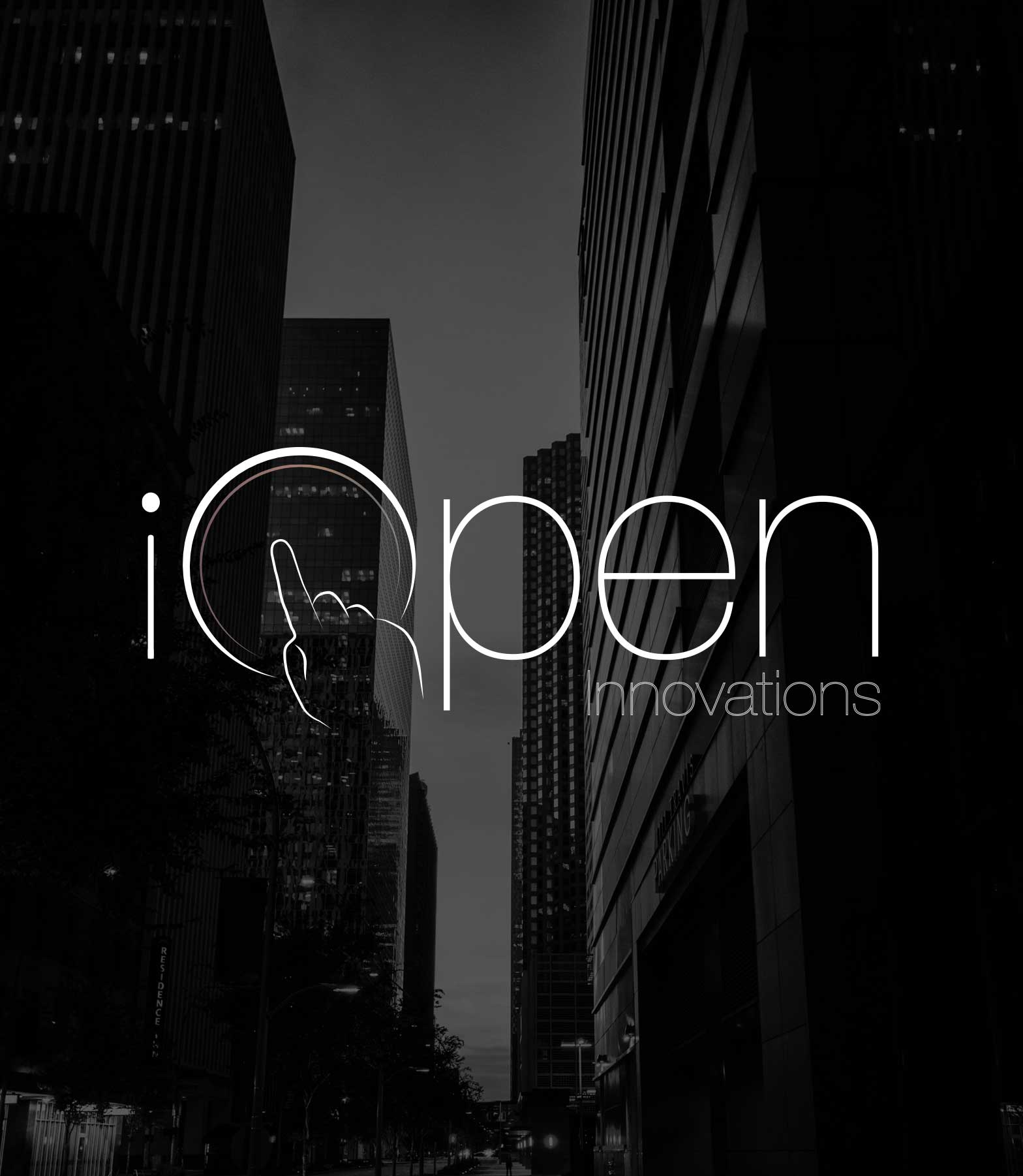 image of iOpen logo and buildings in downtown